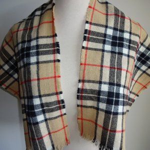 Womens Mens 100% Pure New Wool Plaid Scarf Black Brown White Fringe 48" x 12" UK